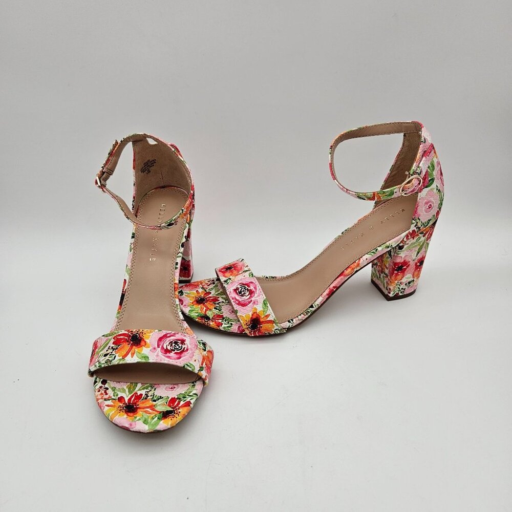 Floral Ankle Strap Block Heel Sandals